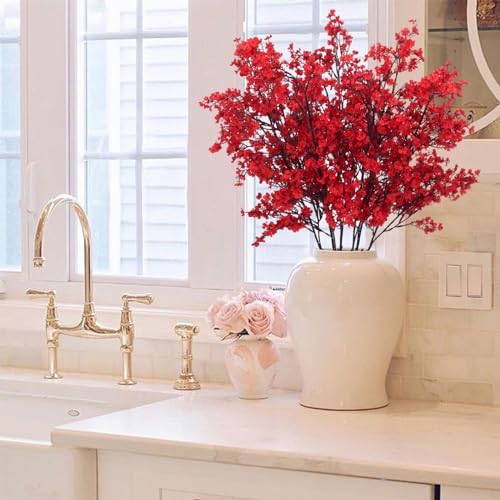 AILANDA 6 Pack Babys Breath Artificial Flowers Red 394 Inch Long Stems