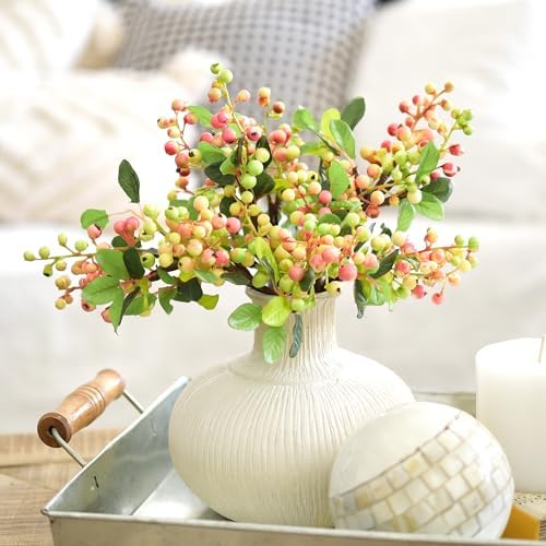 FiveSeasonStuff Artificial Berry Branches with Bendable Stems 10 Pieces Subtle Pink