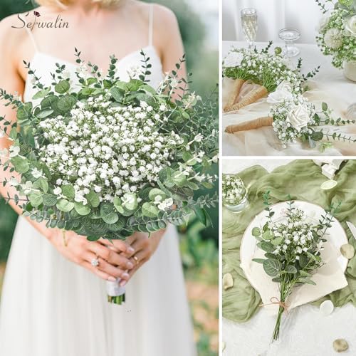 Serwalin 100 Pcs Mixed Artificial Eucalyptus Stems and Flowers