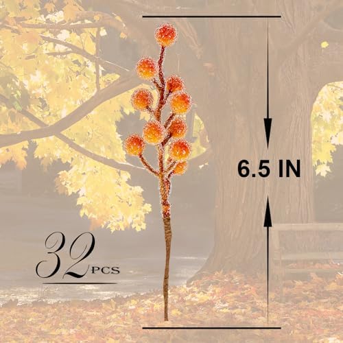 Frosted Artificial Orange Berry Stems 32 Pack Fall Decor