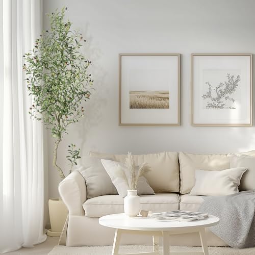 GarveeHome Faux Olive Tree 7ft Artificial Silk Plants with White Planter