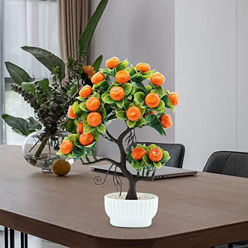 14 Inch Faux Orange Tree Bonsai with Vase and Pot