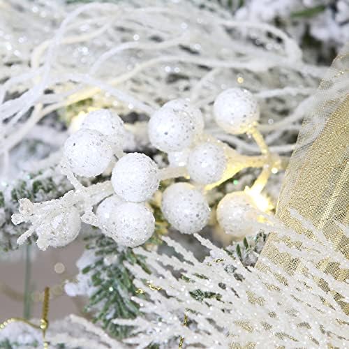 Sea Team 24-Pack Glitter Holly Berry Twigs for Christmas Tree