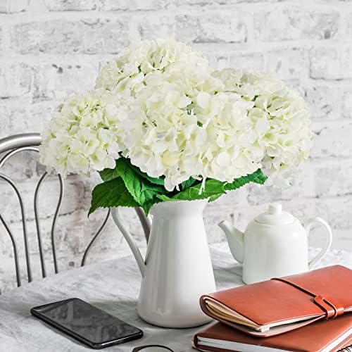 JPSOR 40pcs Artificial Hydrangea Flower Heads with Stems White