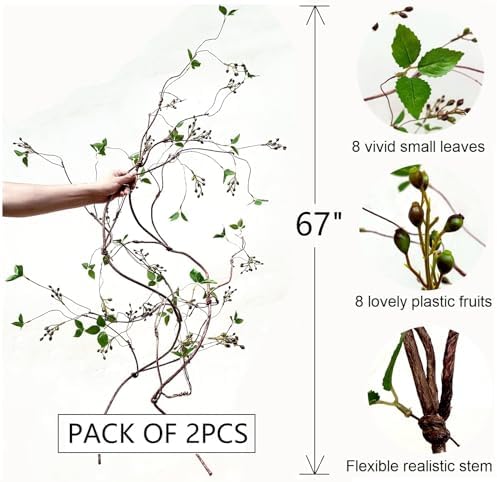Decolival Artificial Vine with Fruits and Leaves 67 Inches Pack of 2
