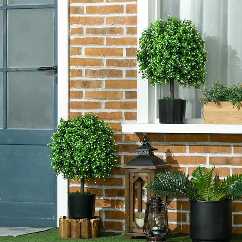 HOMCOM 2 Pack Artificial Boxwood Topiary Trees with Pot