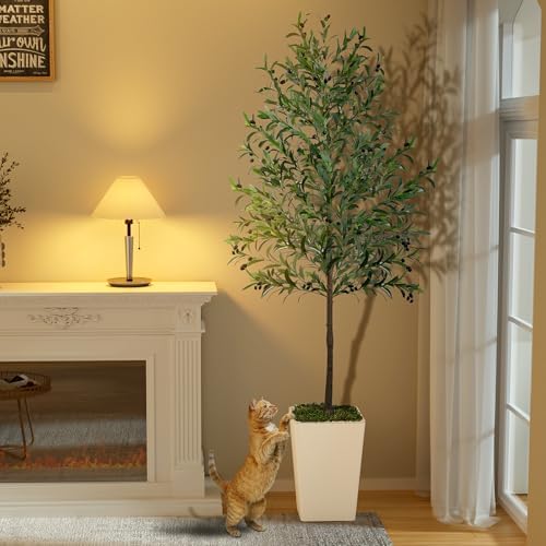 7ft Artificial Olive Tree with Realistic Fruits and Natural Wood Trunk