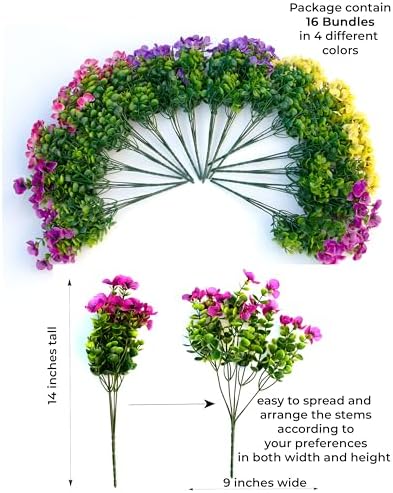 AXYLEX Artificial Flowers Outdoor Decor 16 Bundles Set
