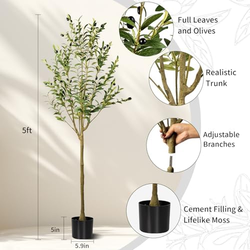 Hylmiip 5FT Artificial Olive Tree for Home Office Decor