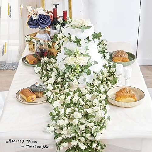 8 Pcs 66FT Artificial Rose Vine Garland with Green Leaves
