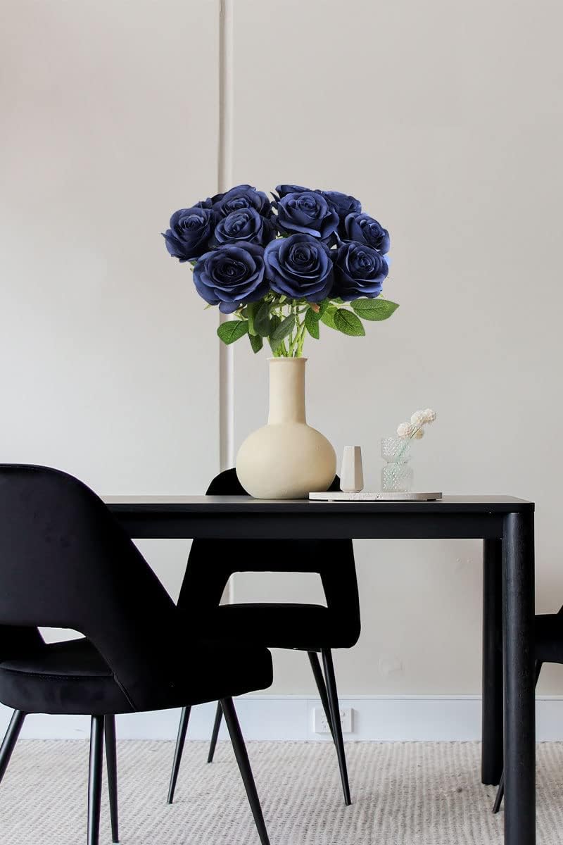 LVEFIT Artificial Rose Bouquet with 12 Pcs Long Stem Silk Roses Navy Blue