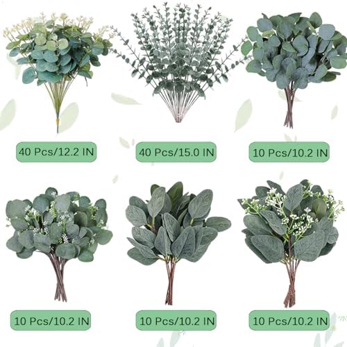 120 Pcs Mixed Eucalyptus Leaves Stems for Wedding Decor