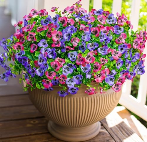 Ivydale Artificial Pansies 12 Bundles UV Resistant Outdoor Flowers