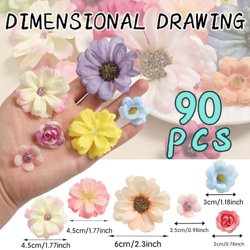 90 Pcs Mini Artificial Silk Flower Heads for DIY Crafts