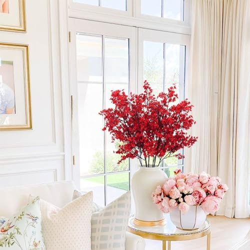 AILANDA 6 Pack Babys Breath Artificial Flowers Red 394 Inch Long Stems