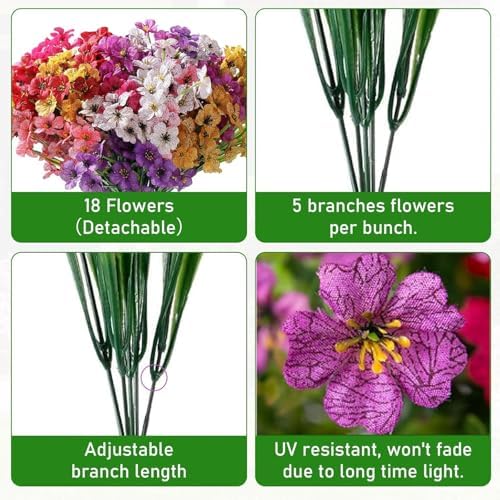 22 Bundles Artificial Flowers for Outdoor Decor Blue