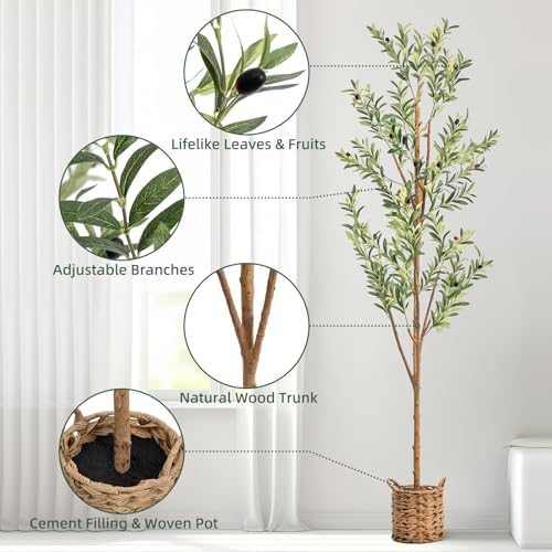 6ft Artificial Olive Tree with LED Lights and Woven Basket