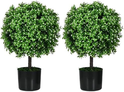 HOMCOM 2 Pack Artificial Boxwood Topiary Trees with Pot