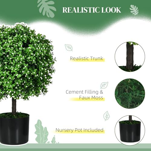 HOMCOM 2 Pack Artificial Boxwood Topiary Trees with Pot