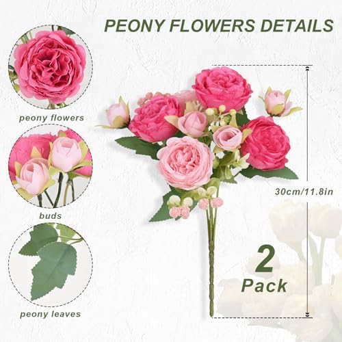 MARTINE MALL 2 Pack Mixed Pink Artificial Peonies Flowers