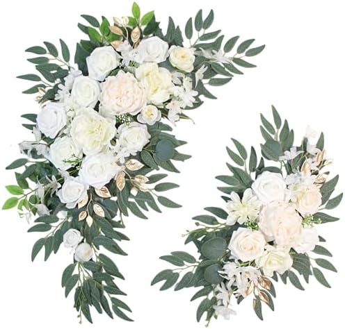 Pack of 2 Artificial Wedding Arch Flowers Decorations Reusable White