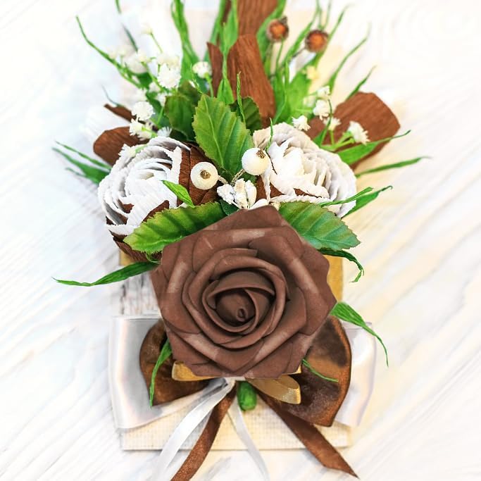 Brown Artificial Roses 25pcs for Wedding DIY Decor