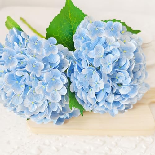 Real Touch Blue Hydrangea Artificial Flowers 3 Pcs