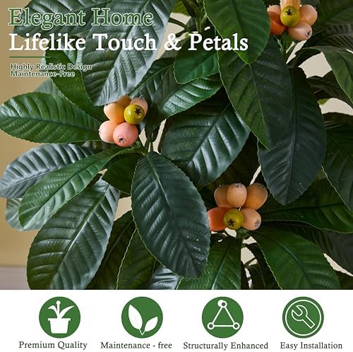 Realistic Artificial Loquat Tree with Lifelike Fruits 5FT White