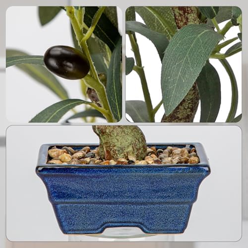 Briful 18 Inch Artificial Olive Tree with Blue Bonsai Pot