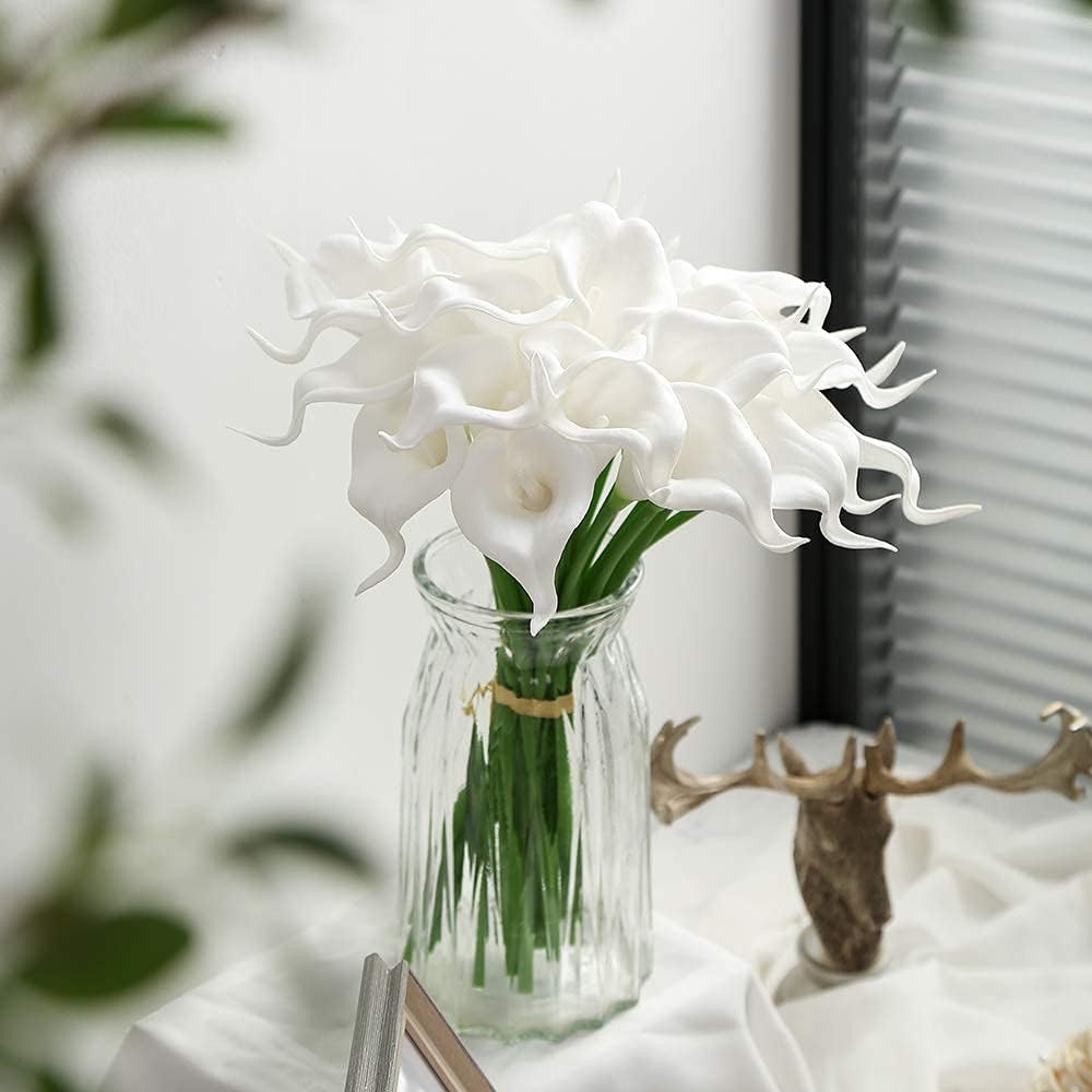 IPOPU 24PCS Artificial Calla Lily Flowers Real Touch White