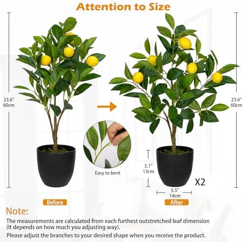2Ft Artificial Lemon Trees 2 Pack Indoor with Black Pots