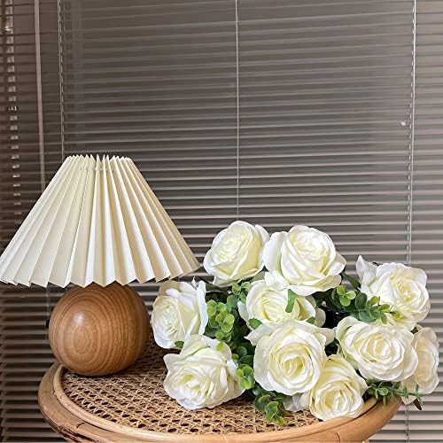 Nubry Artificial Silk White Rose Bouquet 10pcs Lifelike Wedding Decoration