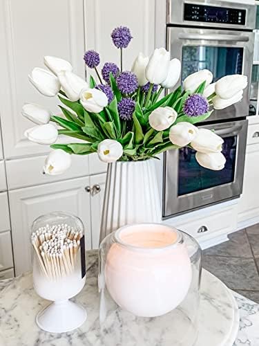 Beferr White Tulips Artificial Flowers 18Pcs Bouquet Set