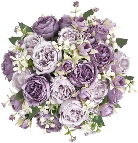 Mkono Peonies Artificial Flowers Purple Indoor Fake Bouquet