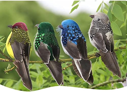 4PCS Green Artificial Feathered Birds for Christmas Tree Decor
