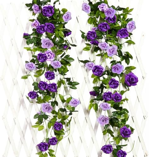JUSTOYOU 2 Pack Fake Rose Garland Artificial Flowers Wedding Decoration
