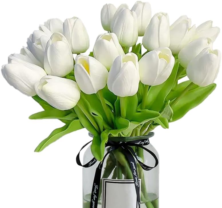 20pcs White Tulips Artificial Flowers for Home Wedding Decor