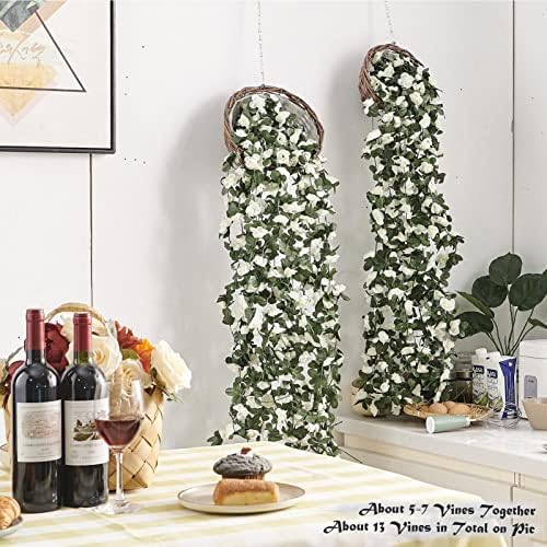 8 Pcs 66FT Artificial Rose Vine Garland with Green Leaves