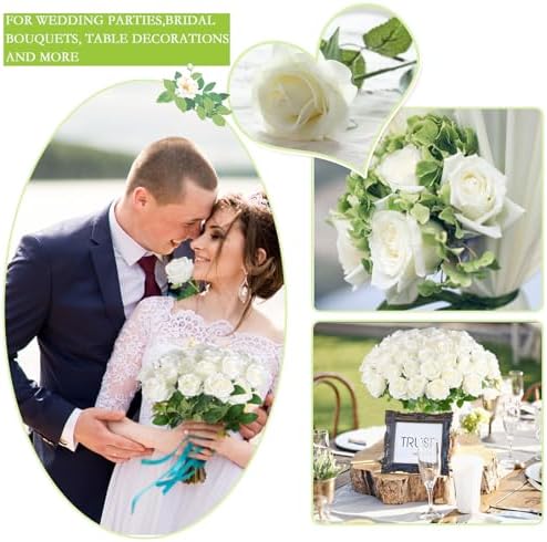 Hananona 50 Pcs Artificial Roses White Bulk