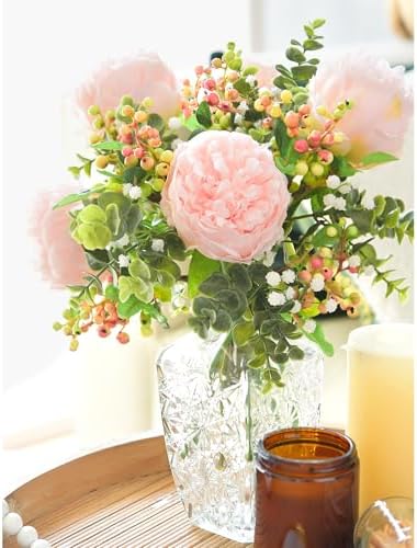 FiveSeasonStuff Artificial Berry Branches with Bendable Stems 10 Pieces Subtle Pink