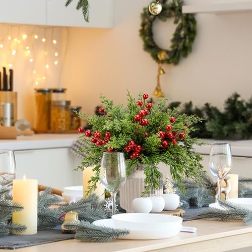 Watayo 45 Pcs Christmas Artificial Pine Branches with Red Berries