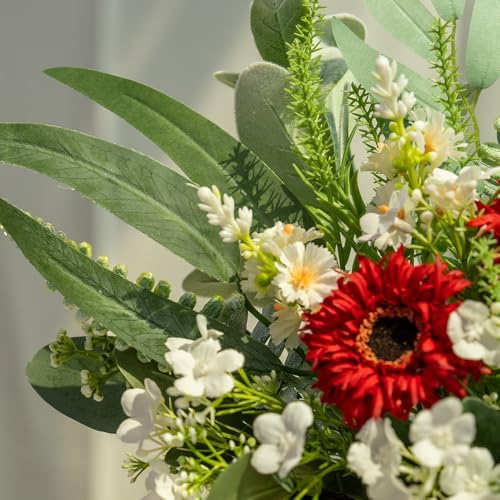 Jareling Artificial Flowers in Vase Set with Vase Red
