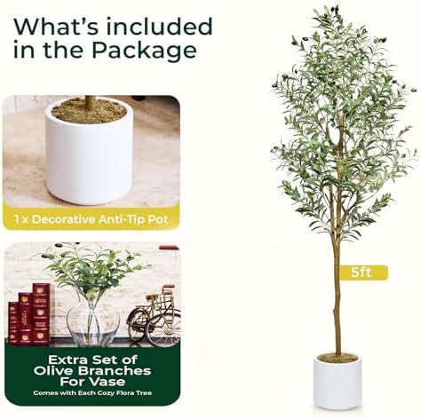 Faux Olive Tree 5ft - Artificial Indoor Decor with Pot