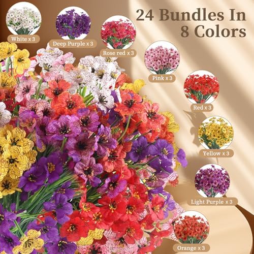 24 Bundle Artificial Flowers 8 Colors