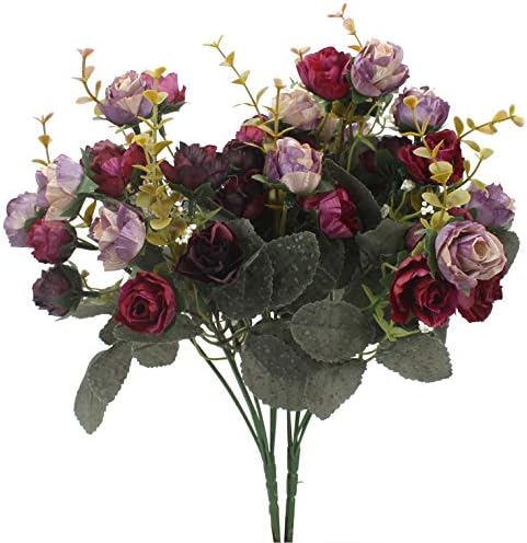 Duovlo 7 Stem 21 Mini Rose Artificial Flower Bouquet Pack of 2 Purple