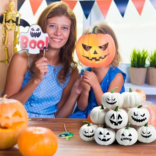 ShellKingdom Artificial Mini Pumpkin Decor 12PCS White