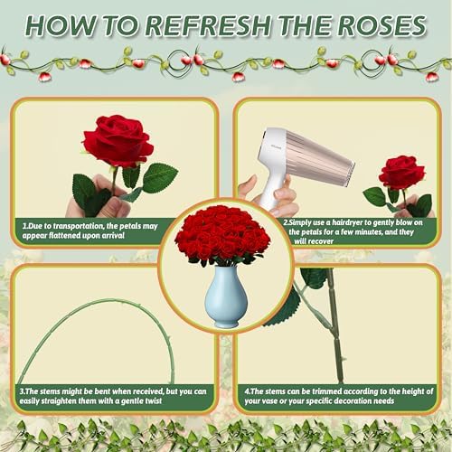 50PCS Artificial Red Roses for Wedding and Home Decor