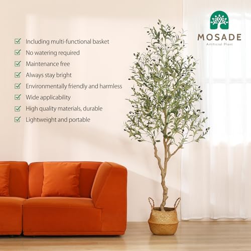 MOSADE 7 Feet Artificial Olive Tree with Seagrass Basket