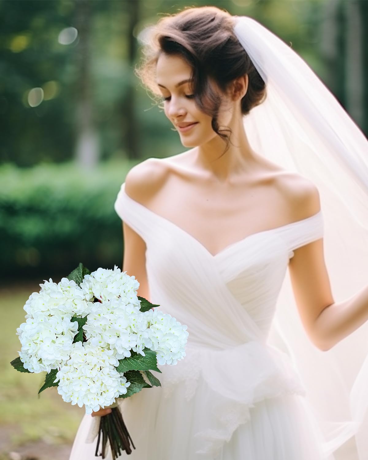 6PCS Premium White Hydrangea Artificial Flowers Bouquets