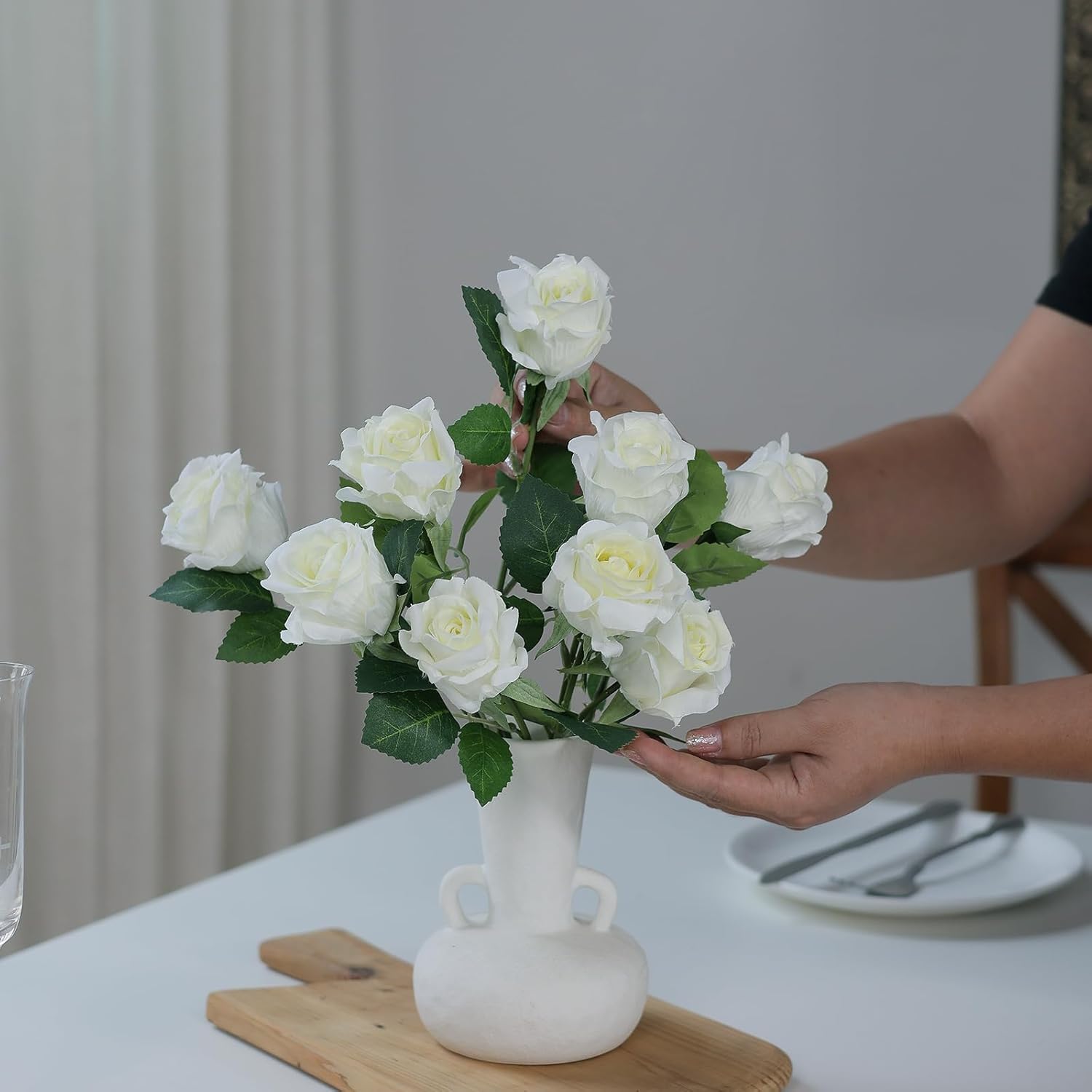 YXZZWL 60 Pcs Artificial Roses White Realistic
